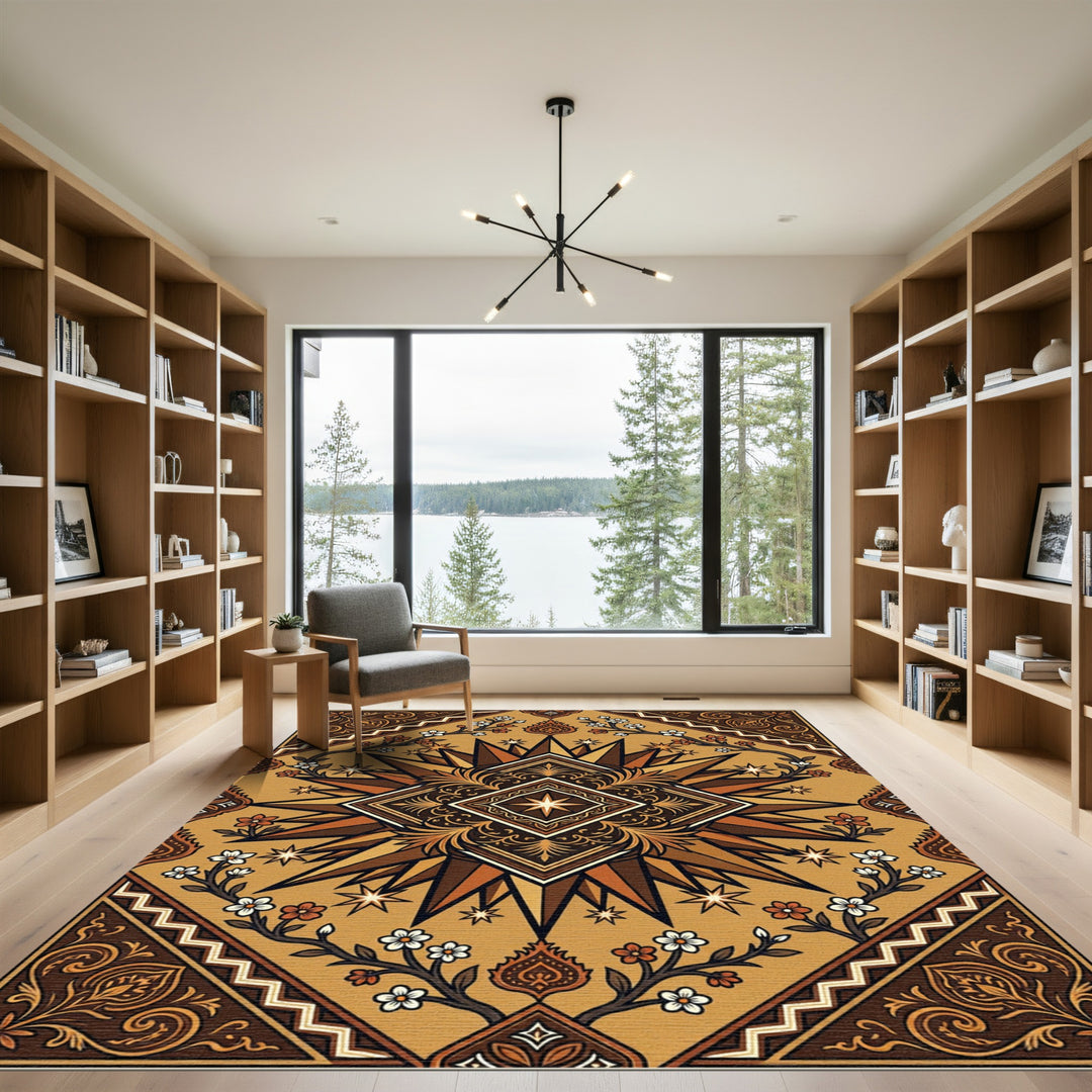 Earthy Brown Medallion Floral Scatter Rug