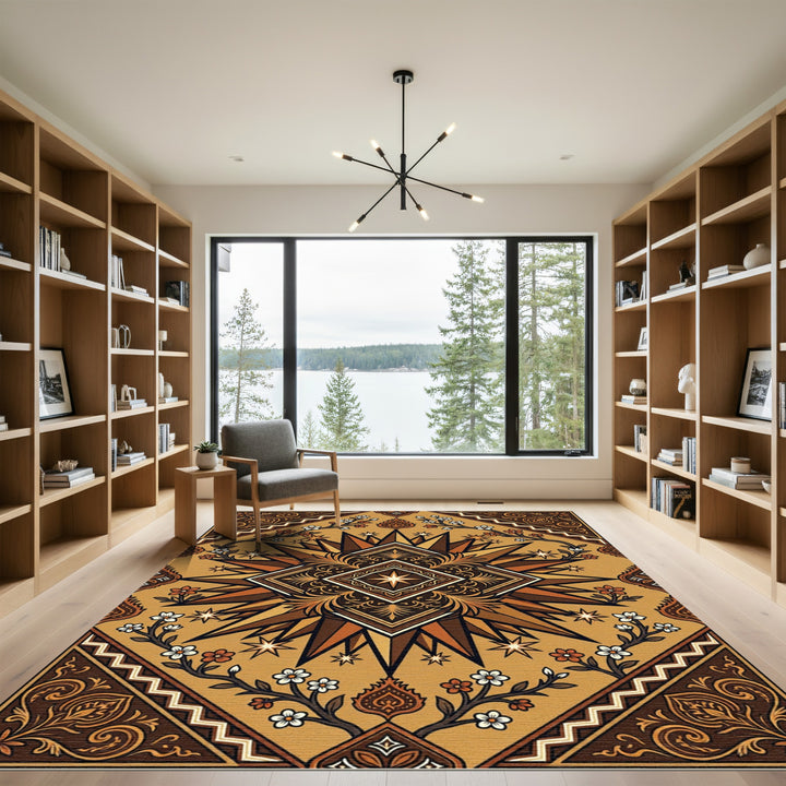 Earthy Brown Medallion Floral Scatter Rug