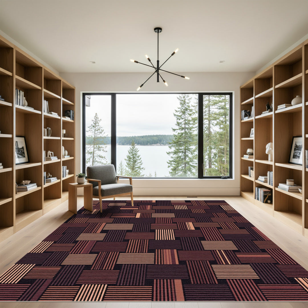 Woven Stripe Geometric Composition Rug