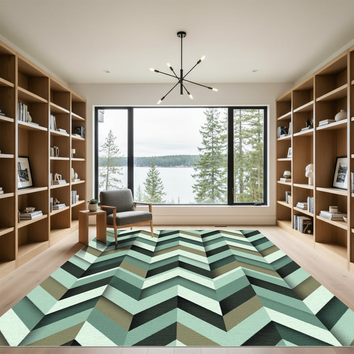 Shaded Green Chevron Overlay Rug