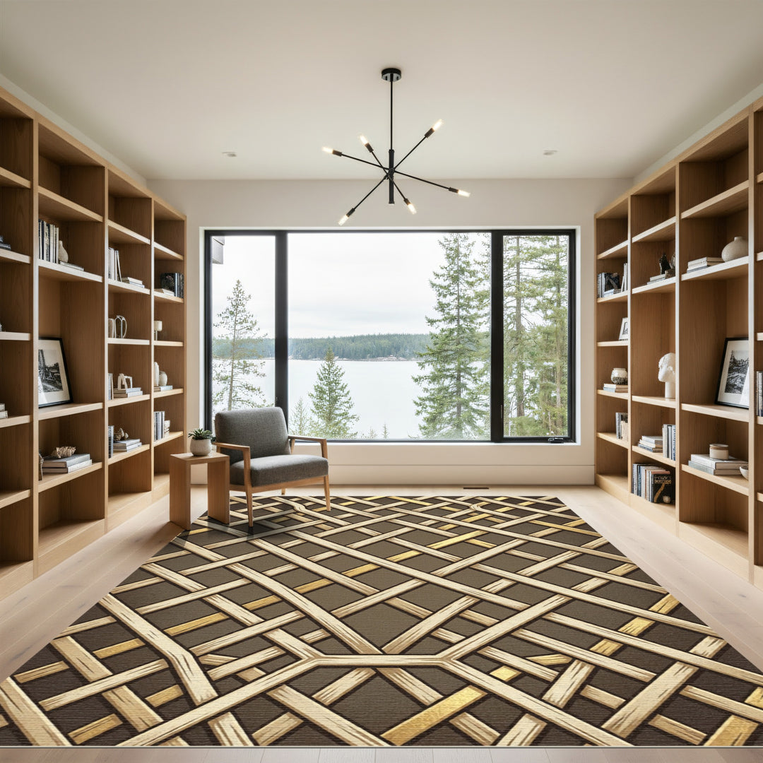 Woven Wood Gold Geometric Rug