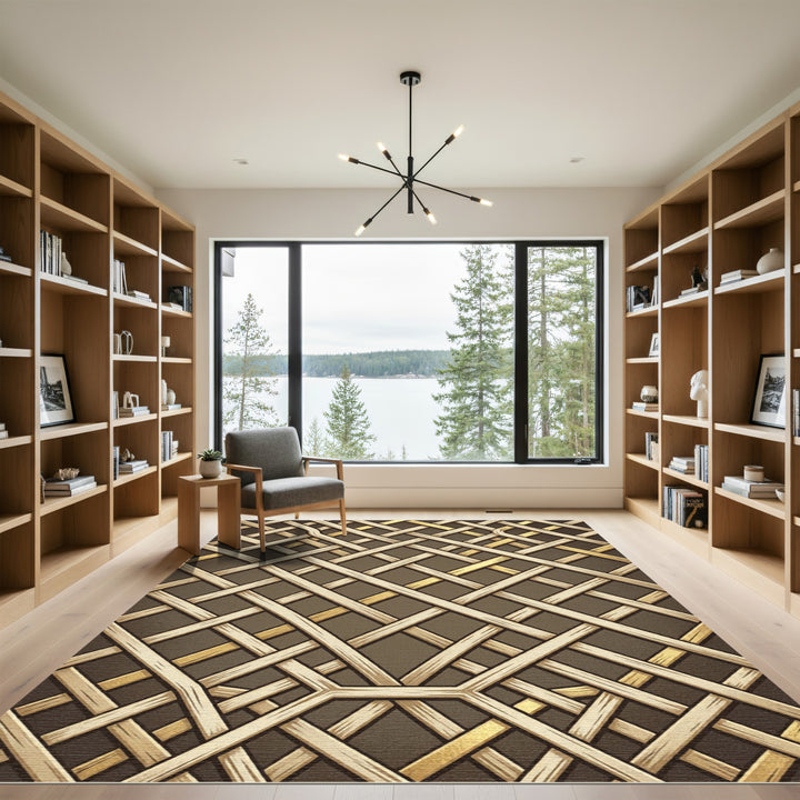 Woven Wood Gold Geometric Rug