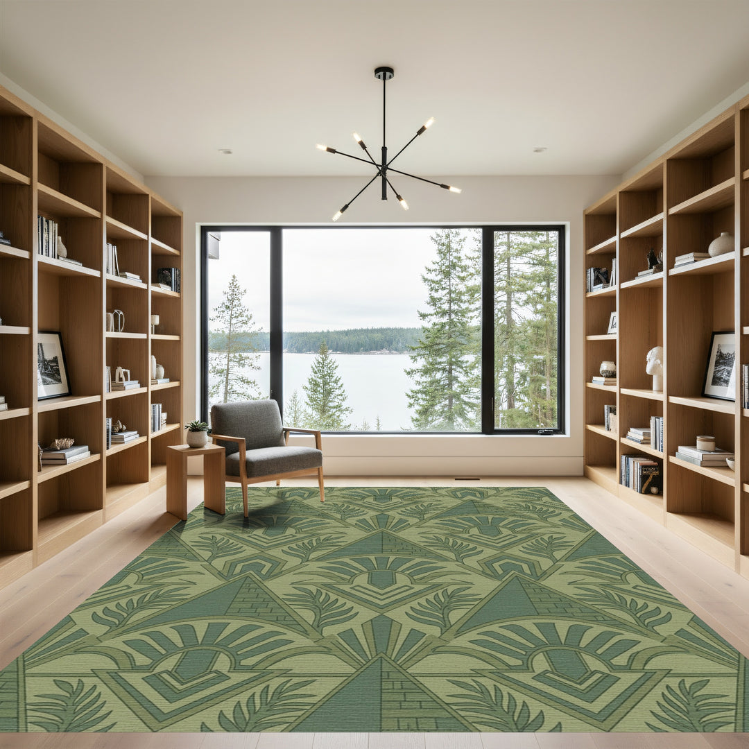 Art Deco Green Sunburst Foliage Rug