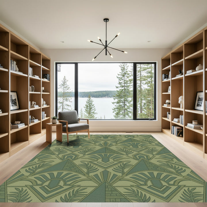Art Deco Green Sunburst Foliage Rug