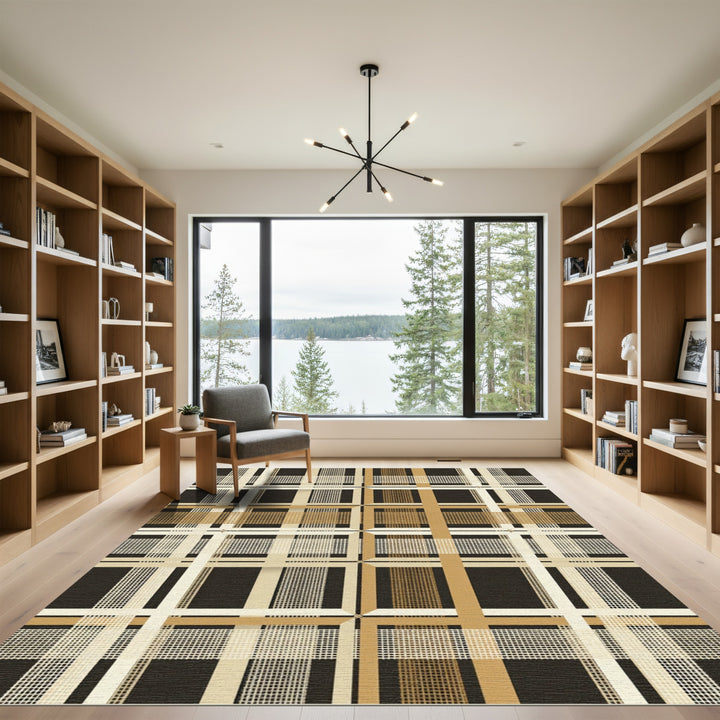 Classic Tan Plaid Grid Rug