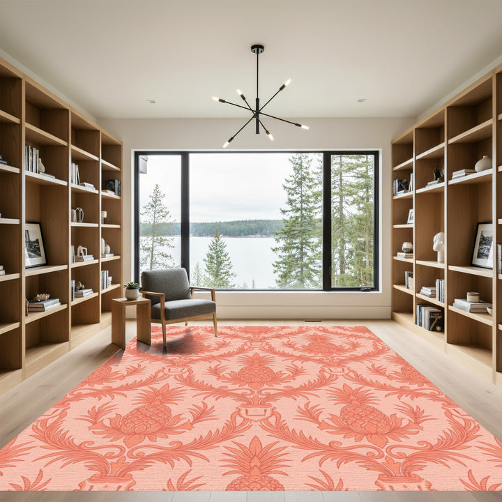 Coral Pineapple Damask Scroll Rug