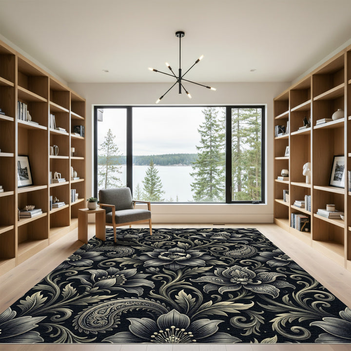 Monochromatic Floral Paisley Flourish Rug