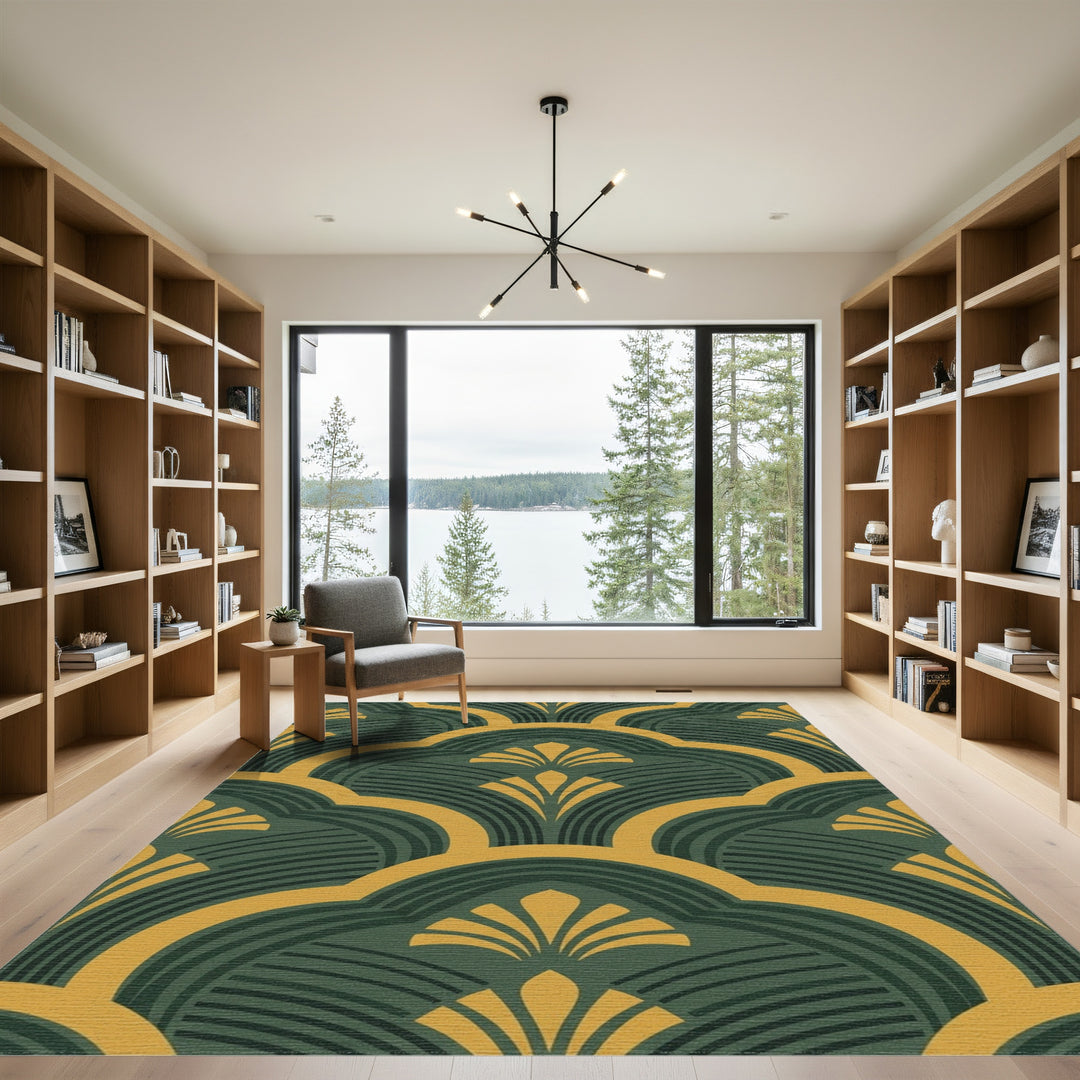 Emerald Gold Fan Scallop Rug