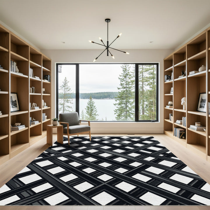 Bold Black Lattice Abstract Rug