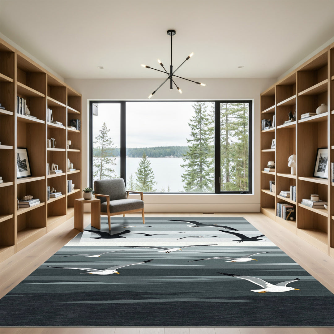 Graceful Seagulls Flying Sky Rug