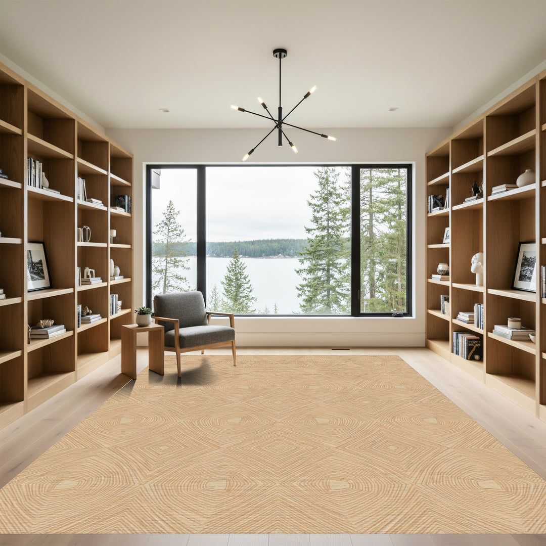 Neutral Wood Grain Diamond Weave Rug
