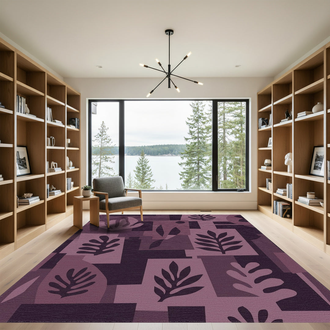 Modern Plum Botanical Collage Rug