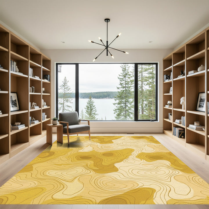 Golden Contour Topographical Map Rug