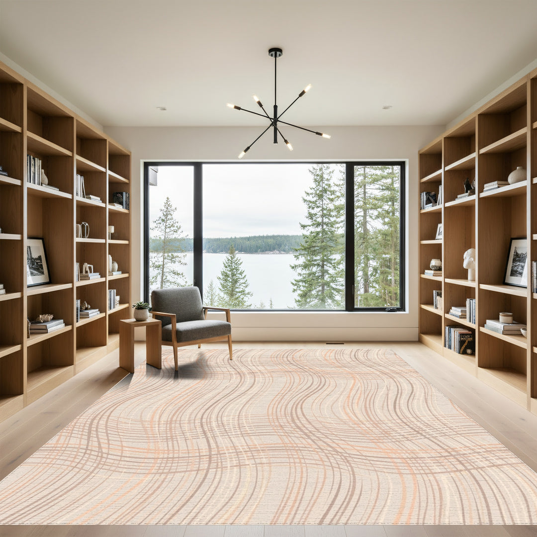 Soft Peach Tan Wavy Stripe Rug