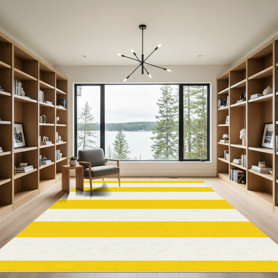 Coastal Yellow White Stripe Rug