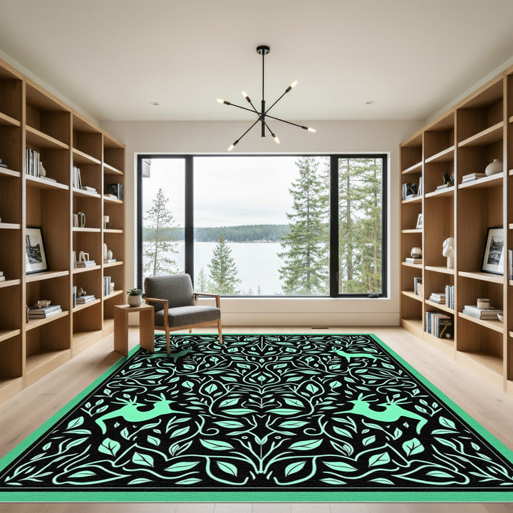 Mint Deer Botanical Garden Tapestry Rug