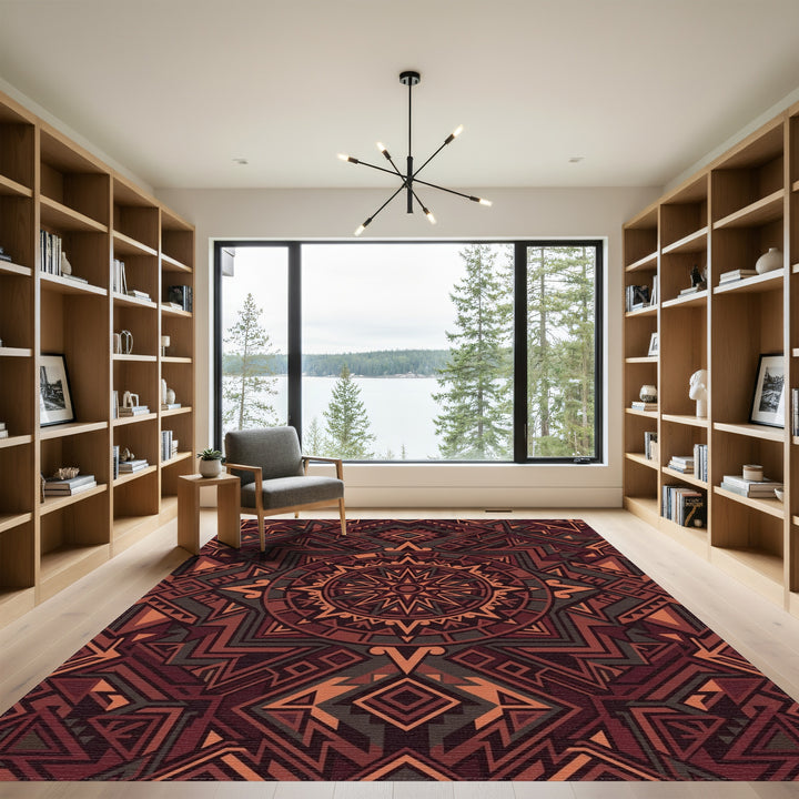 Crimson Earth Geometric Medallion Rug