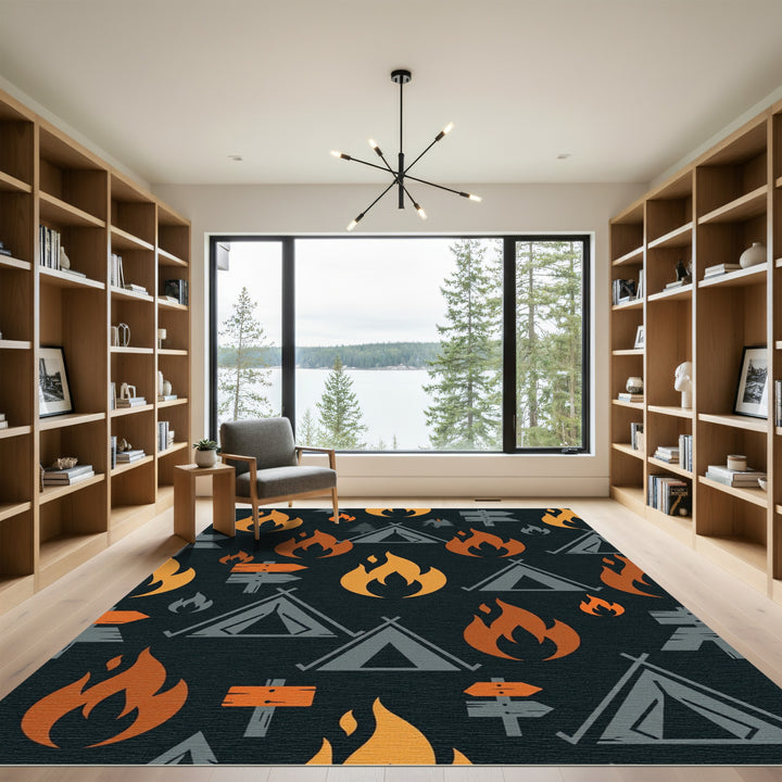 Camping Icons Bonfire Tent Sign Rug