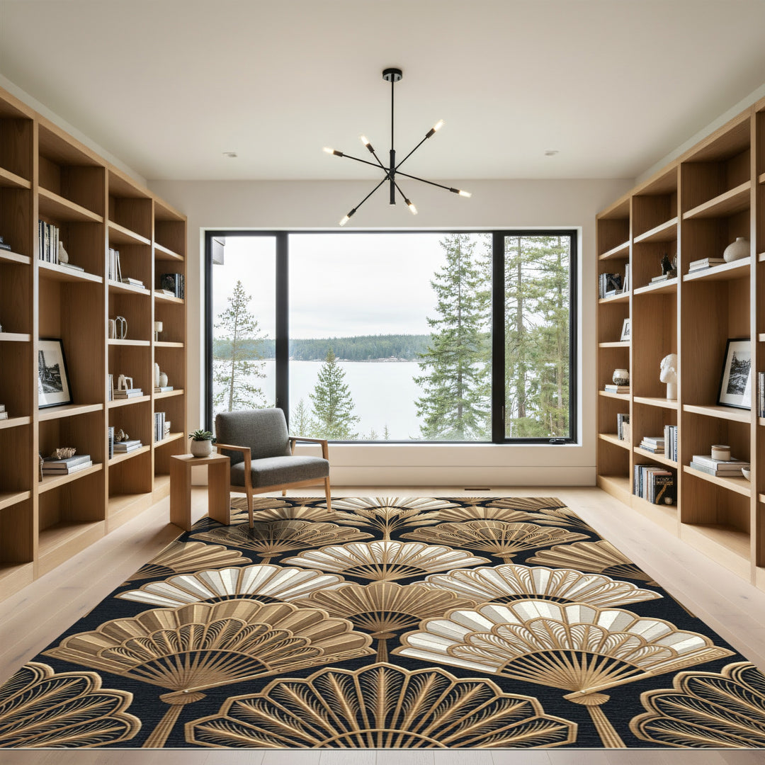 Art Deco Golden Fan Art Rug