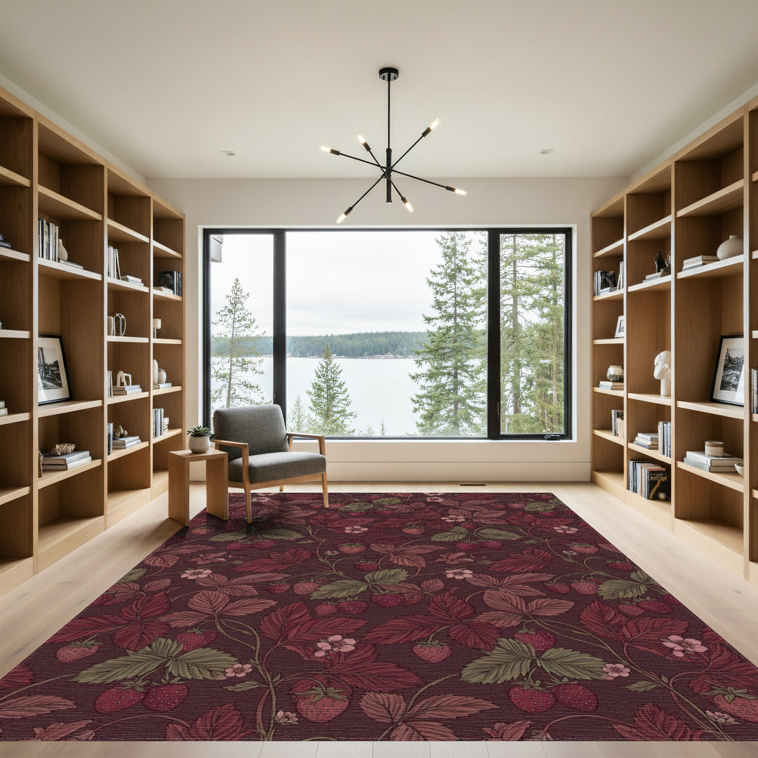 Rich Crimson Strawberry Leaf Vine Rug