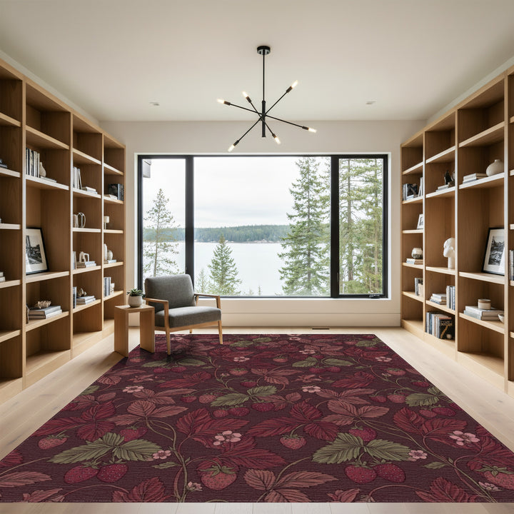 Rich Crimson Strawberry Leaf Vine Rug