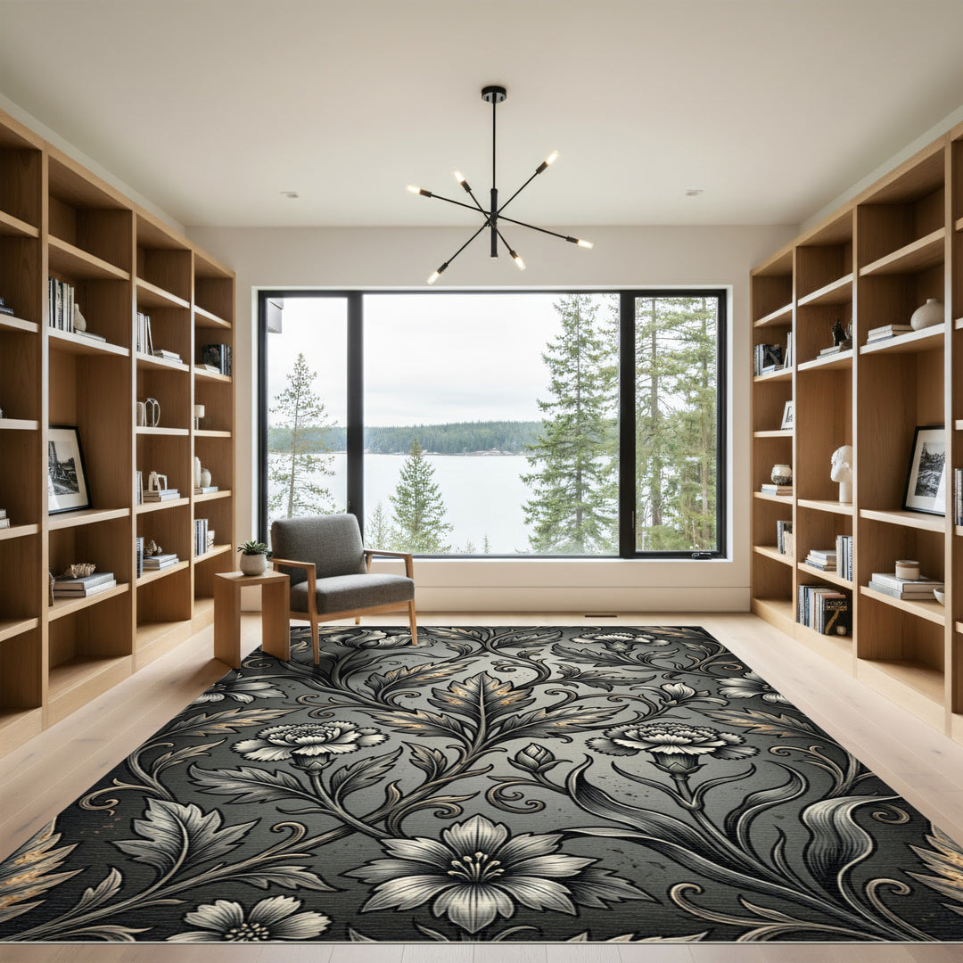 Art Nouveau Gray Floral Vine Rug