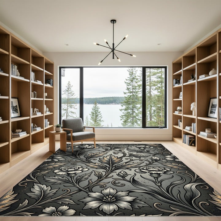 Art Nouveau Gray Floral Vine Rug