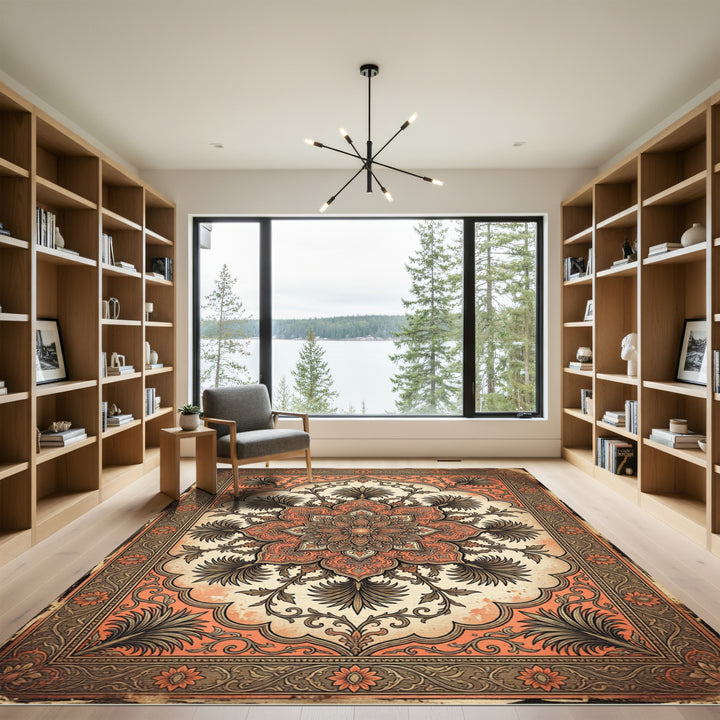 Coral Blossom Arch Mandala Rug