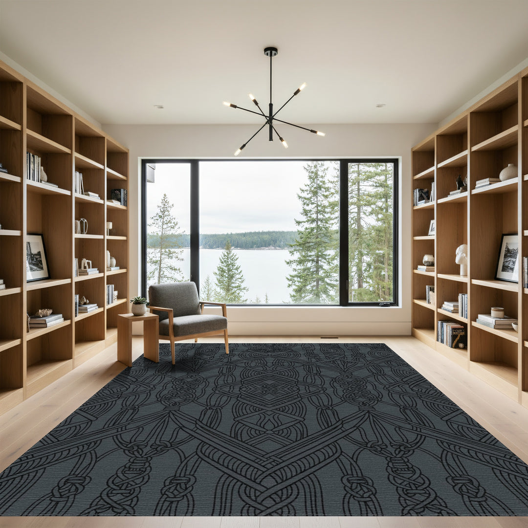 Dark Gray Knotwork Geometric Tapestry Rug