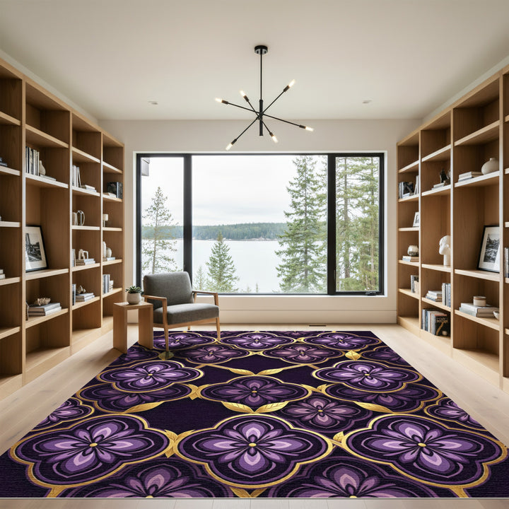 Elegant Purple Clover Gold Inlay Rug
