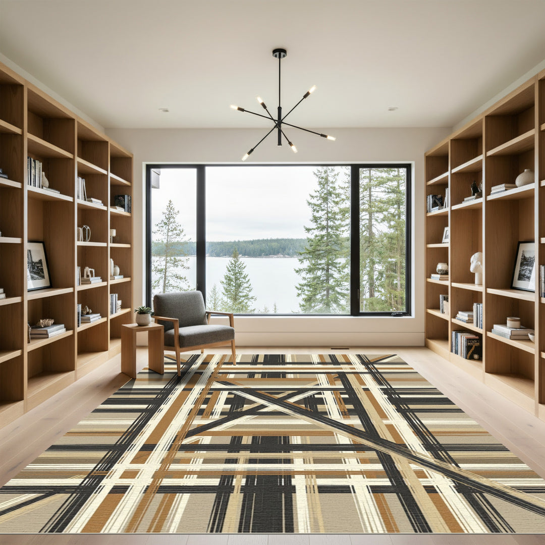Abstract Geometric Grid Stripe Rug