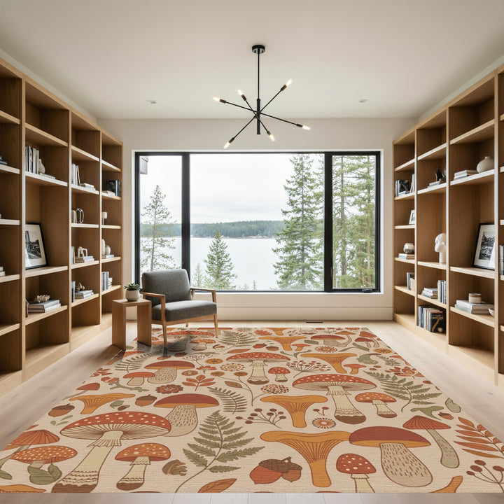 Earthy Mushroom Forest Woodland Scene Rug