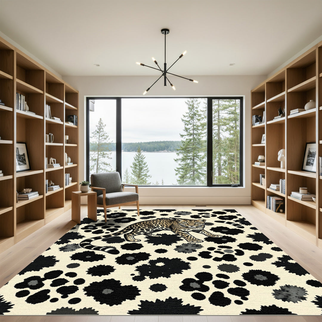 Leopard Spots Cream Black Rug