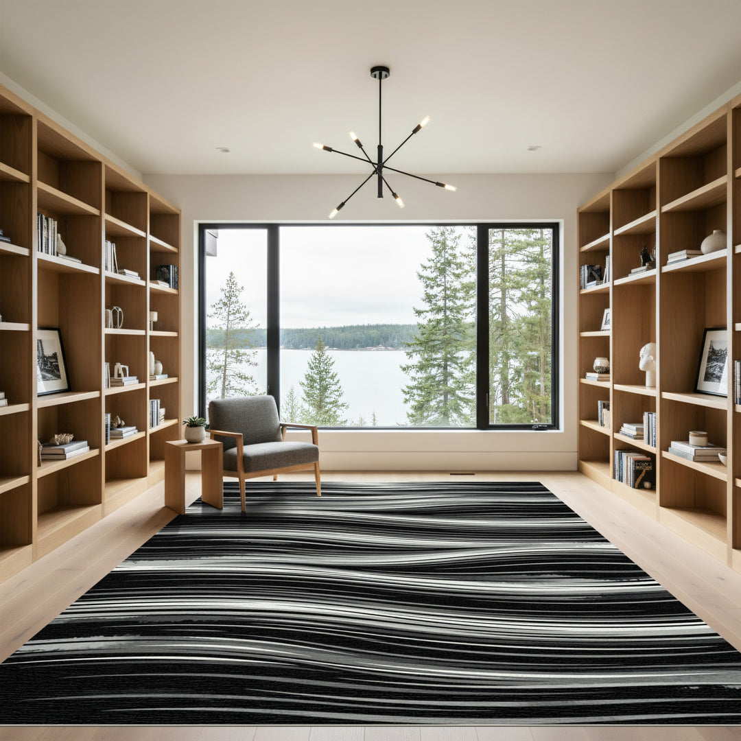Monochromatic Abstract Wavy Stripes Rug