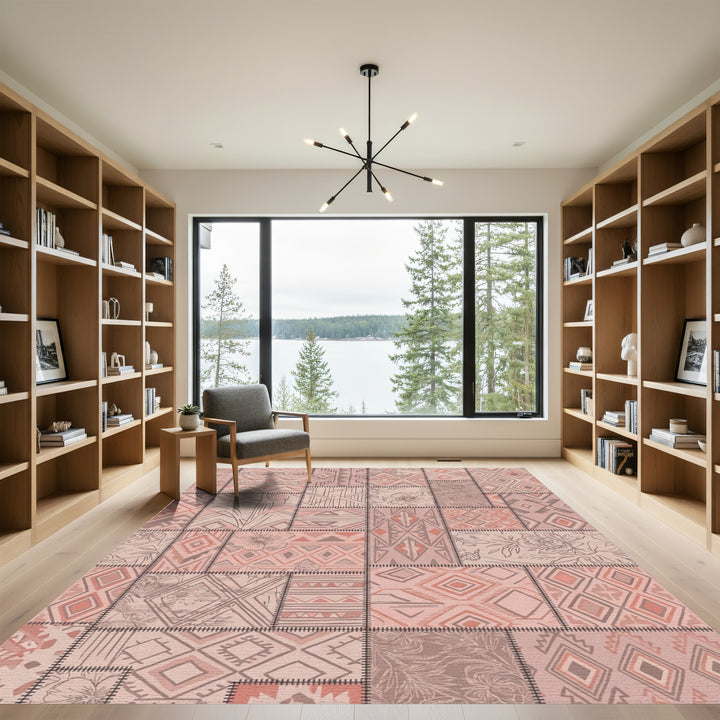 Muted Pink Patchwork Geometric Floral Rug