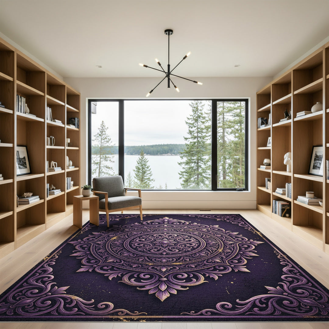 Victorian Plum Filigree Mandala Rug