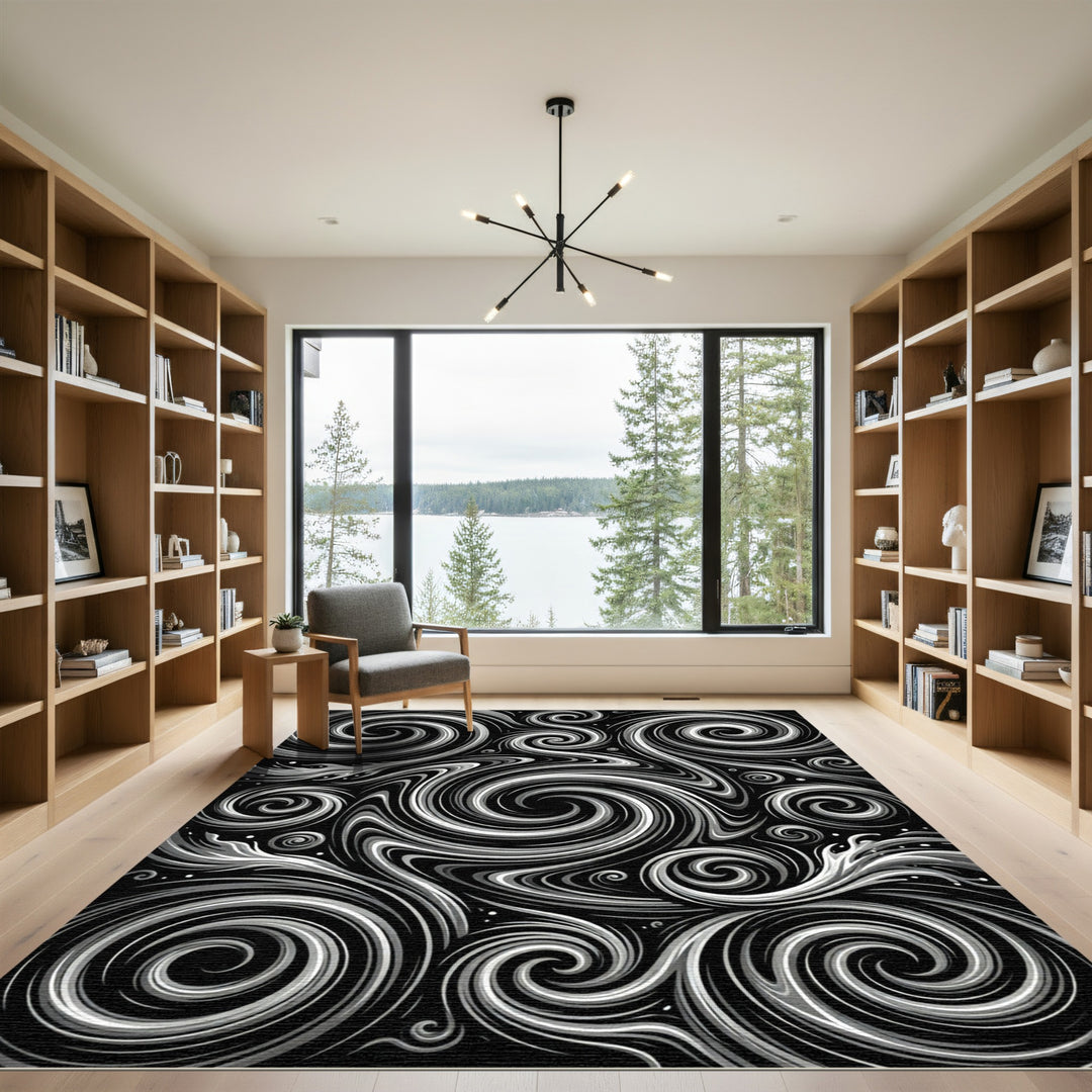 Monochromatic Swirl Fluid Abstraction Rug