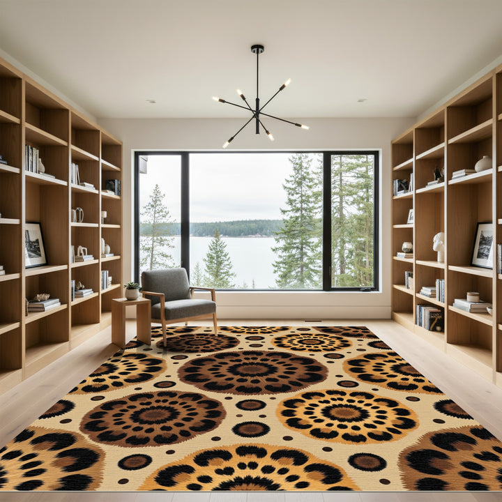 Leopard Spot Medallion Brown Gold Rug