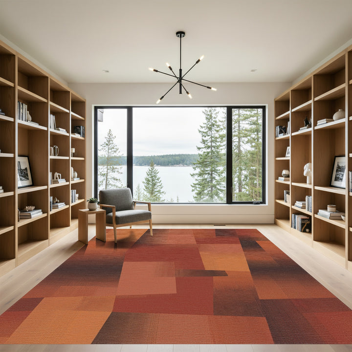 Terracotta Abstract Geometric Block Rug