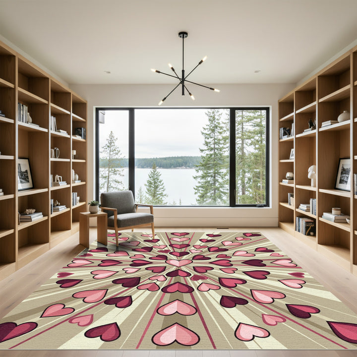 Pink Hearts Burst Composition Rug
