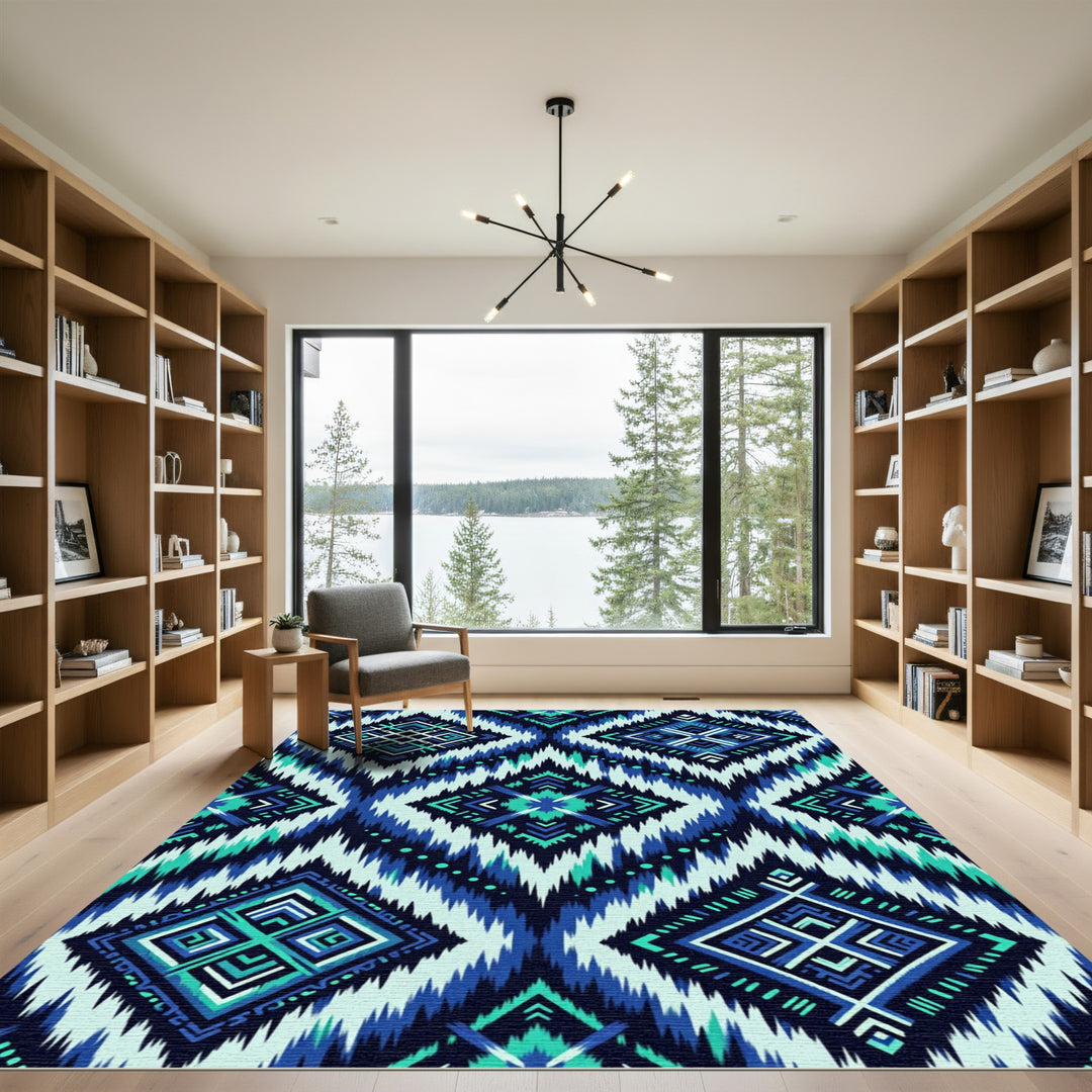 Bold Blue Teal Diamond Chevron Rug