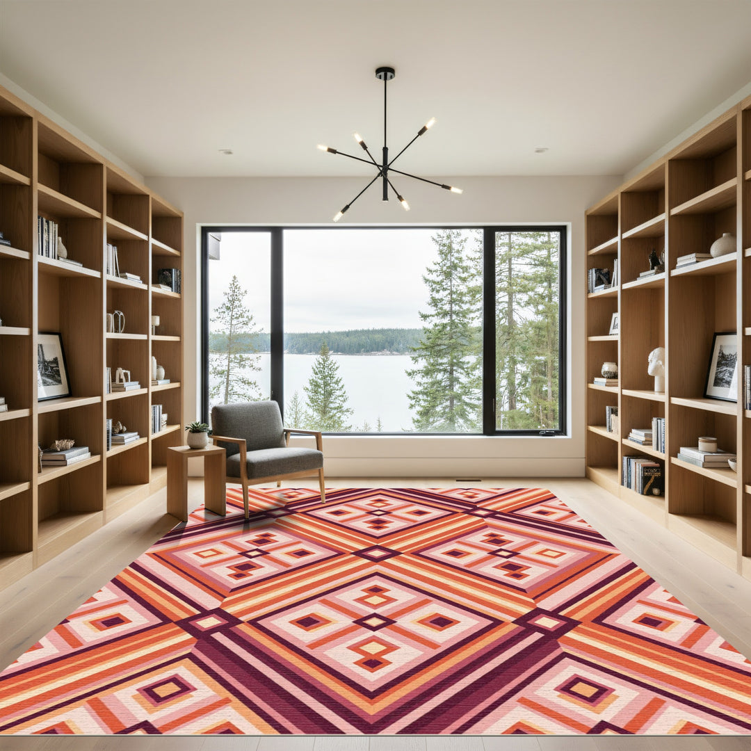 Retro Diamond Geometric Stripes Rug