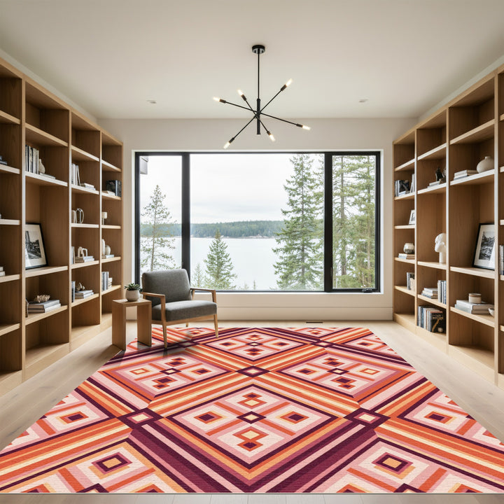 Retro Diamond Geometric Stripes Rug