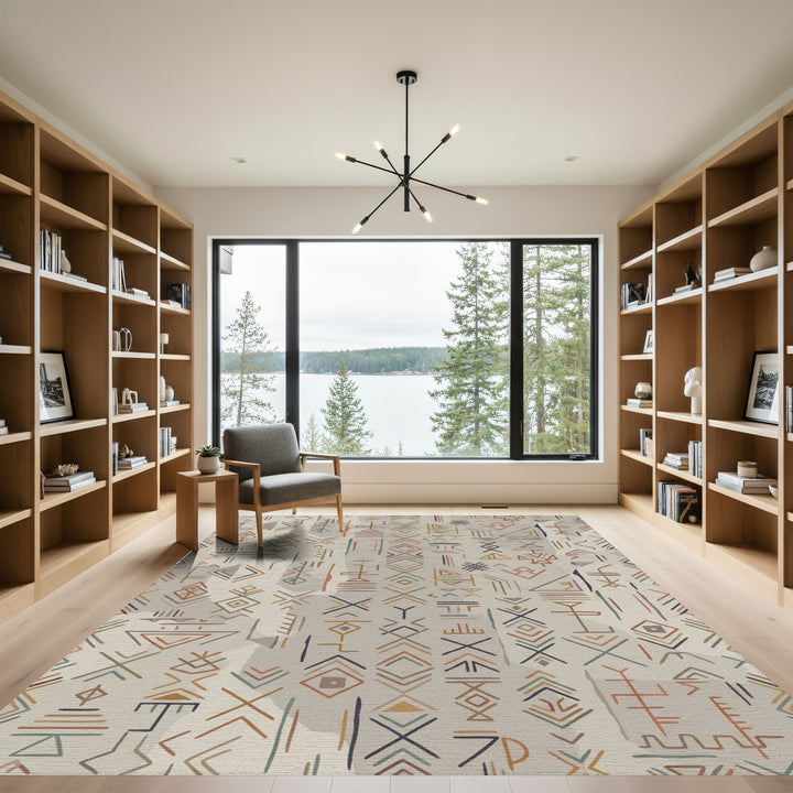 Neutral Earth Geometric Symbols Rug