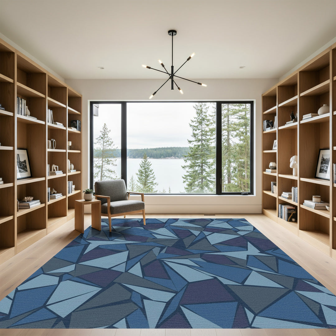 Shards Blue Geometric Abstract Rug