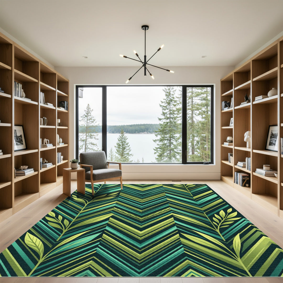 Green Leaf Chevron Abstract Rug