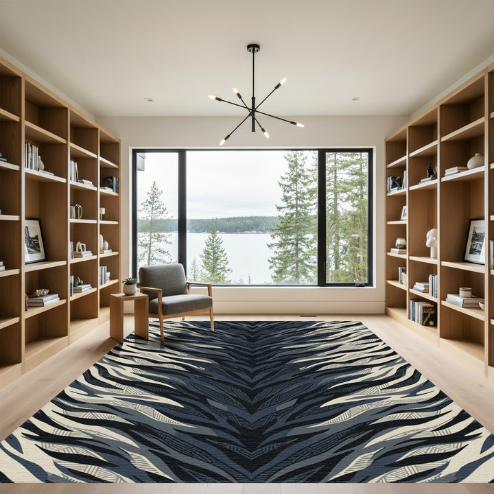 Dark Blue Zebra Stripe Texture Rug