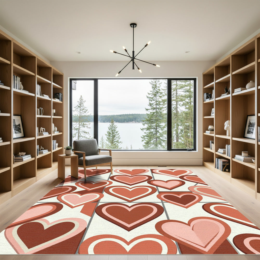 Retro Heart Grid Design Rug