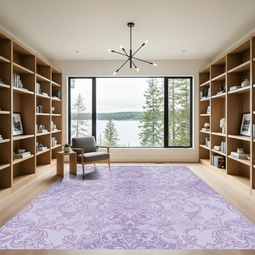 Lavender Floral Vine Damask Rug
