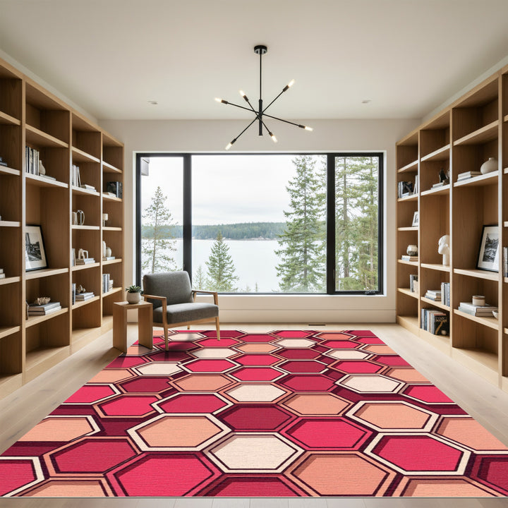 Crimson Honeycomb Geometric Honeycomb Rug